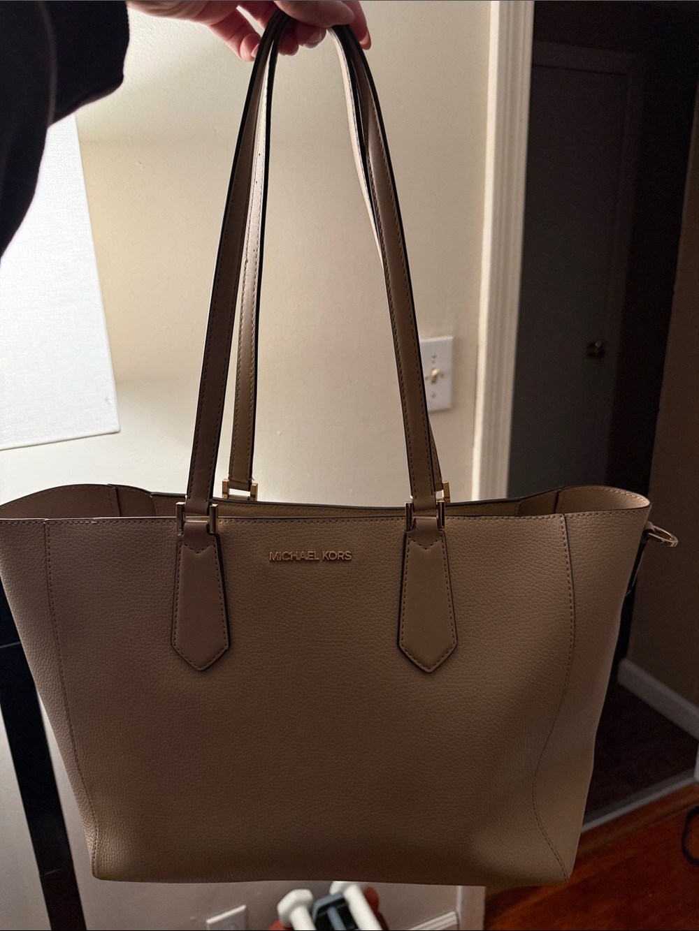 Michael Kors Beige Taupe Leather Double-Handle Tote